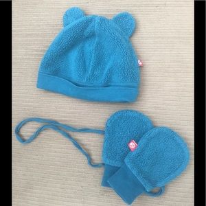 Zutano adorable blue hat with bear ears & mittens